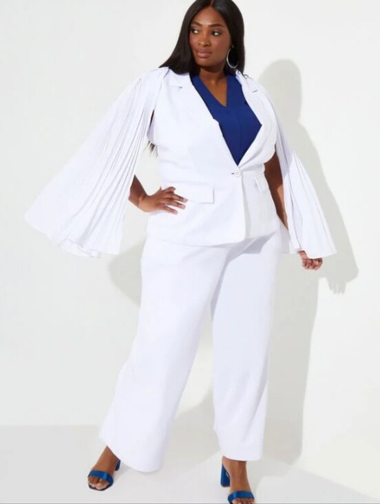 Ashley Stewart Pants - Ashley Stewart White Pleated Cape Blazer